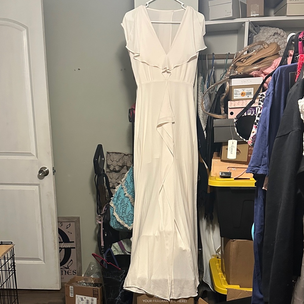 BCBG White Maxi Dress with Ruffle Detail